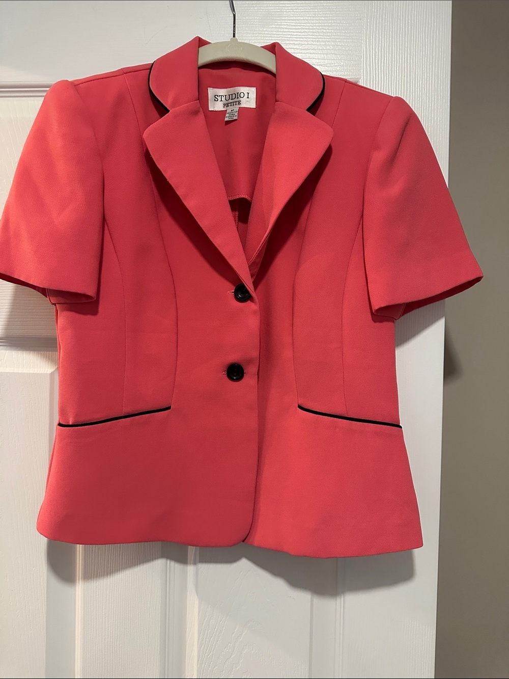 Studio I Coral-Pink Short Sleeve Blazer with Black Trim